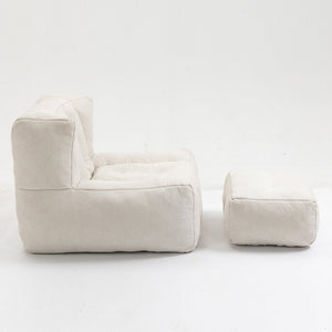 English Elm Fluffy Velvet Bean Bag Lounge Chair with Ottoman Memory Foam Adult Bedroom Seating White W1996131041