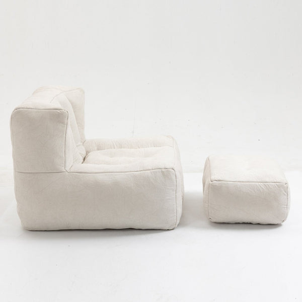 English Elm Fluffy Velvet Bean Bag Lounge Chair with Ottoman Memory Foam Adult Bedroom Seating White W1996131041