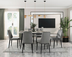English Elm Contemporary 7-Piece Dining Set With Sintered Stone Tabletop & Plush Gray Velvet Chairs For Style B011S00654