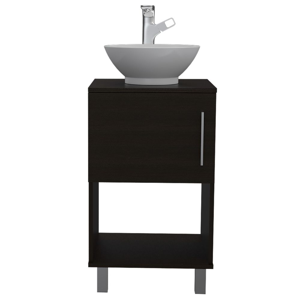 English Elm Single Bathroom Vanity Pigmag Black - Compact 18x18x6" Particle Board Cabinet, Shelf, Easy Assembly, No Faucet Included B092S00104