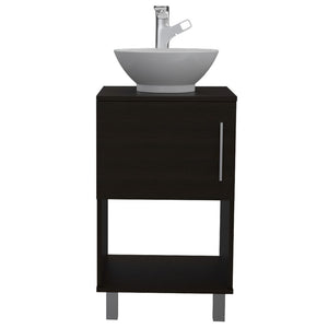 English Elm Single Bathroom Vanity Pigmag Black - Compact 18x18x6" Particle Board Cabinet, Shelf, Easy Assembly, No Faucet Included B092S00104