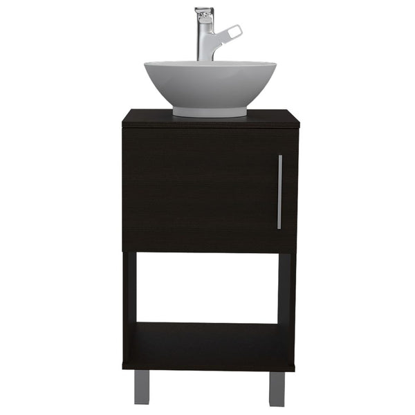 English Elm Single Bathroom Vanity Pigmag Black - Compact 18x18x6" Particle Board Cabinet, Shelf, Easy Assembly, No Faucet Included B092S00104
