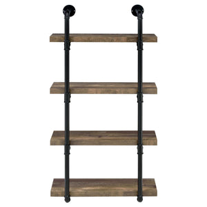 English Elm Black Industrial Rustic Oak 4-Tier Wall Shelf - Pipe-Frame Floating Display for Photos, Books, Cabin Decor B062P145690