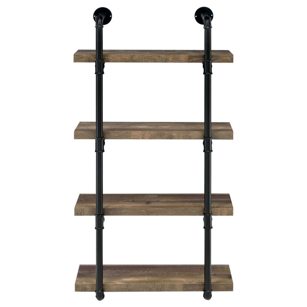 English Elm Black Industrial Rustic Oak 4-Tier Wall Shelf - Pipe-Frame Floating Display for Photos, Books, Cabin Decor B062P145690