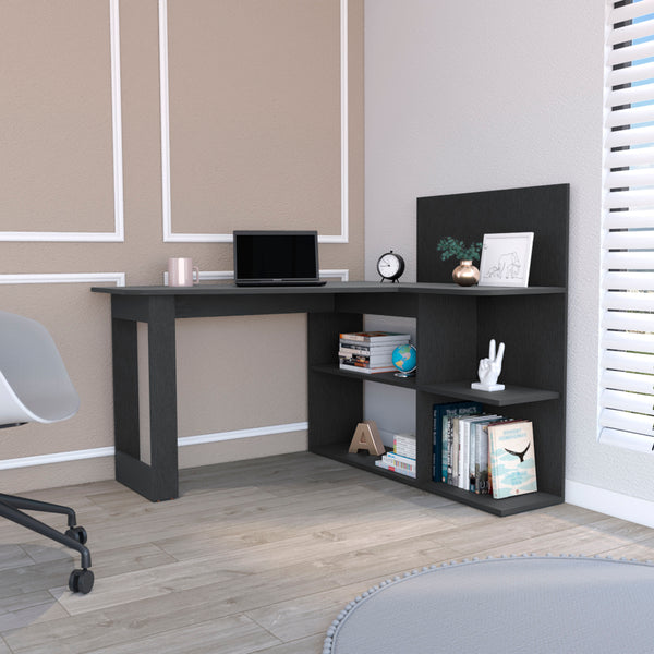 English Elm Computer Mohave L-Shaped Office Desk Black – Corner-Friendly, Spacious 51.7"W Workstation with Shelves B092S00086