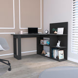 Black L-Shaped Computer Desk Mohave with Extensive Surface Area and Open Shelving Tiers, 51.7