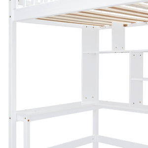 English Elm Twin Loft Bed with Integrated Desk Wardrobe Bookshelf and Storage for Kids Rooms LT100668AAK