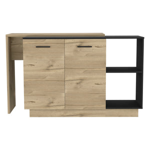 English Elm Kitchen Island Ohio Black/Light Oak – Modern Kitchen island with storage shelves, durable particleboard design B092S00092