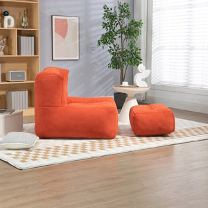 English Elm Fluffy Velvet Bean Bag Lounge Chair with Ottoman Memory Foam Adult Bedroom Seating Red W1996131042