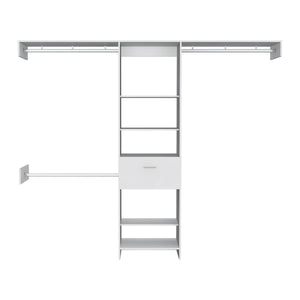 English Elm 250 Closet System British White Bedroom Organizer with Drawer, 3 Rods & 5 Shelves — Durable Particleboard B092S00028