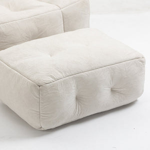 English Elm Fluffy Velvet Bean Bag Lounge Chair with Ottoman Memory Foam Adult Bedroom Seating White W1996131041