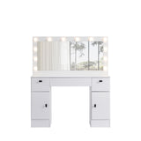 Hearth and Haven Vanity Table with Lighted Mirror, Vanity Desk with 3 Drawers and Storage Cabinet, 3 Color Lighting Modes Adjustable Brightness, White Color W2156P143524