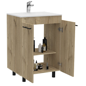 English Elm Floor Cabinet Oxnard Light Oak with Drop-In High-Resistance Resin Sink 23.8" Wide, Durable Design B092S00097
