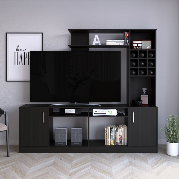 English Elm Entertainment Center Modoc Black – Spacious 78" Top, Two-Door Cabinet, Six Shelves & Ample Storage Space B092S00081