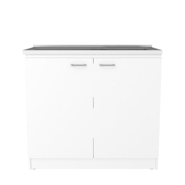 English Elm Utility Sink Cabinet Freestanding Stainless Steel Basin White Farmhouse Storage B092S00093