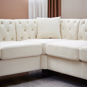 English Elm 83.5-inch L-shaped Sectional Sofa Five Seat Corner Couch with Chesterfield Inspired Style Beige W834S00601
