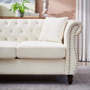 English Elm 83.5-inch L-shaped Sectional Sofa Five Seat Corner Couch with Chesterfield Inspired Style Beige W834S00601