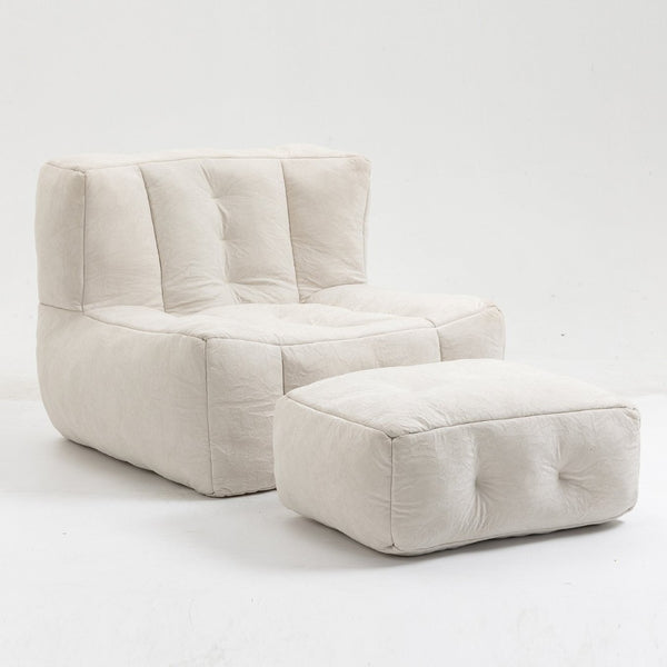 English Elm Fluffy Velvet Bean Bag Lounge Chair with Ottoman Memory Foam Adult Bedroom Seating White W1996131041