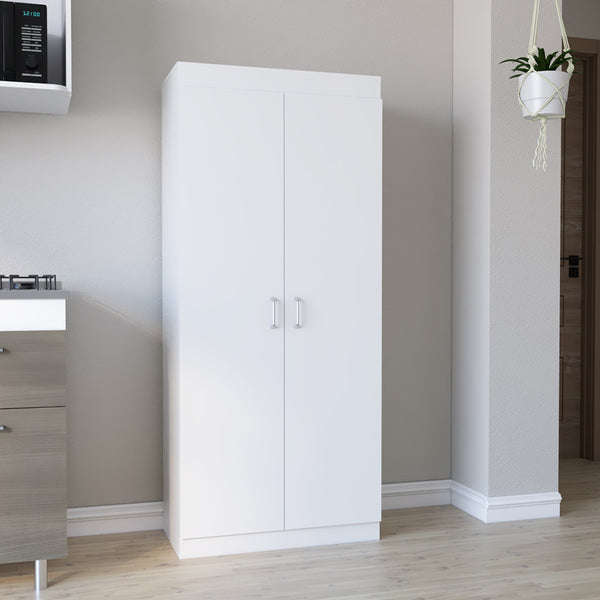 English Elm Pantry Orlando White Kitchen Storage Cabinet 63" High, Durable Particle Board, Spacious Shelves B092S00095