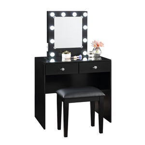 English Elm Black Makeup Vanity with 10 LED Lights, USB & Outlet, Matching Stool, 2 Drawers, Sleek Modern Glam Desk B011P146565