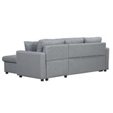 English Elm Upholstery Sleeper Sectional Sofa Grey With Storage Space, 2 Tossing Cushions