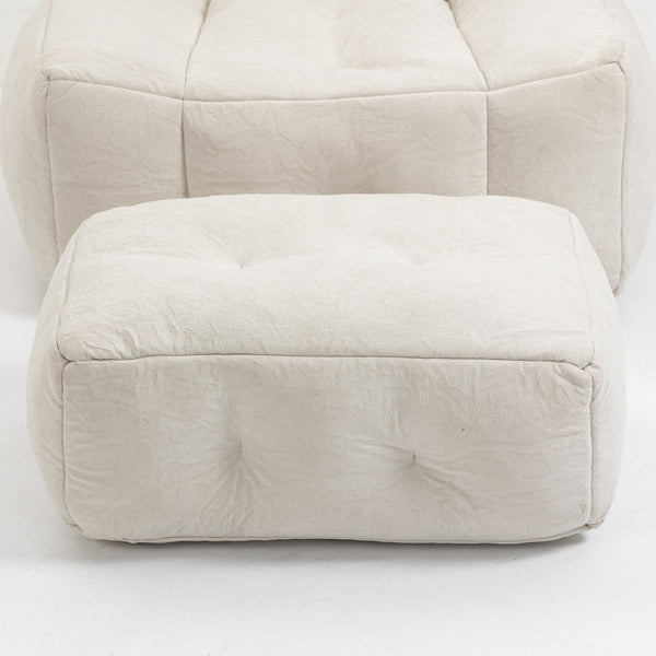 English Elm Fluffy Velvet Bean Bag Lounge Chair with Ottoman Memory Foam Adult Bedroom Seating White W1996131041