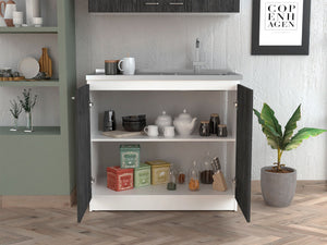 English Elm Utility Sink Cabinet Freestanding Stainless Steel Basin White Farmhouse Storage B092S00032