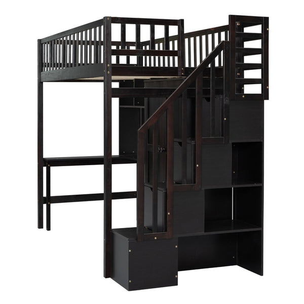 English Elm Twin Loft Bed with Integrated Desk Wardrobe Bookshelf and Storage for Kids Rooms Espresso LT100668AAP