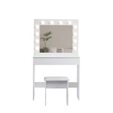 Hearth and Haven Vanity Table with Large Lighted Mirror, Makeup Vanity Dressing Table with Drawer, 1Pc Upholstered Stool , 12 Light Bulbs and Adjustable Brightness, White Color W2156P145165