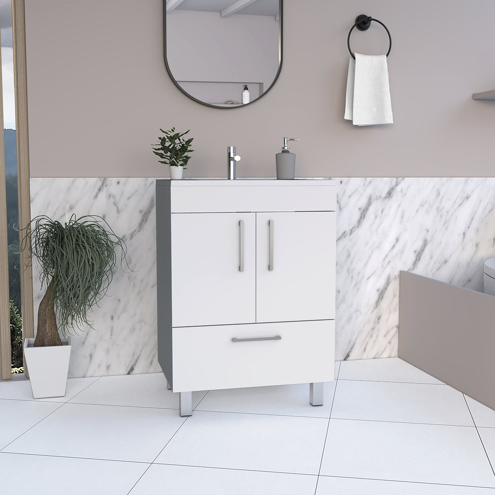 English Elm Single Bathroom Vanity Mayorca White - 29.5" Superior Top, Double Door Cabinet, Four Legs, Durable Assembly B092S00079