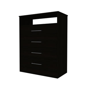 English Elm Dresser Atlanta Black - 43.2" High 4-Drawer Bedroom Chest with Open Electronics Shelf, Fits 47" TV B092S00015