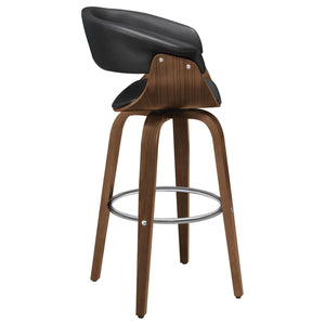 English Elm Walnut Swivel Bar Stool with Faux Leather Contoured Back, Mid-Century Walnut Legs & 360° Chrome Base B062S00279