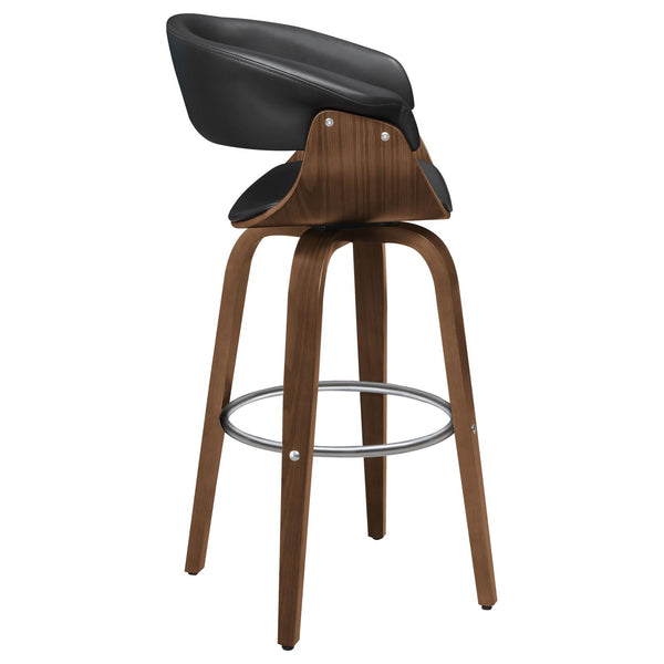 English Elm Walnut Swivel Bar Stool with Faux Leather Contoured Back, Mid-Century Walnut Legs & 360° Chrome Base B062S00279