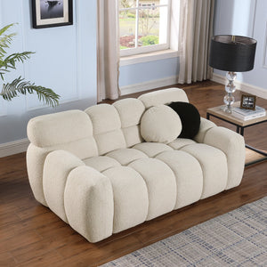 English Elm 64.96 Plush Beige Bouclé 2-Seater Marshmallow Sofa for Small Spaces | Curved Modern Compact Comfort W1099S00090