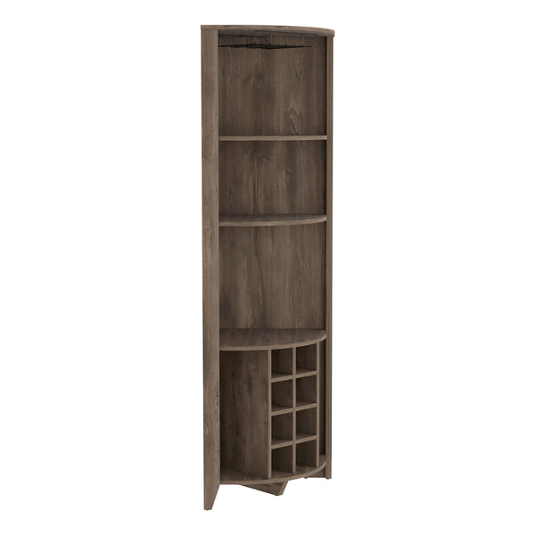 English Elm Corner Bar Cabinet Castle Dark Brown Corner Wine Rack with Cup Holder, 8 Cubbies, Shelves, Durable Finish B092S00036