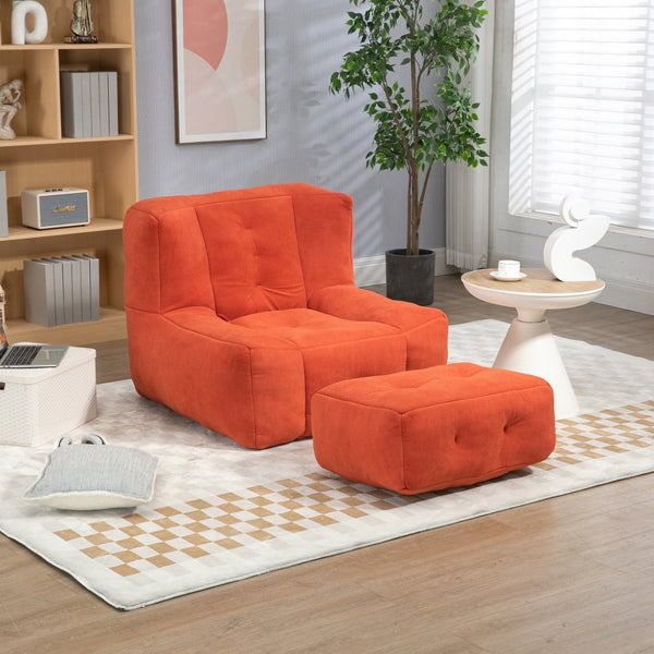 English Elm Fluffy Velvet Bean Bag Lounge Chair with Ottoman Memory Foam Adult Bedroom Seating Red W1996131042