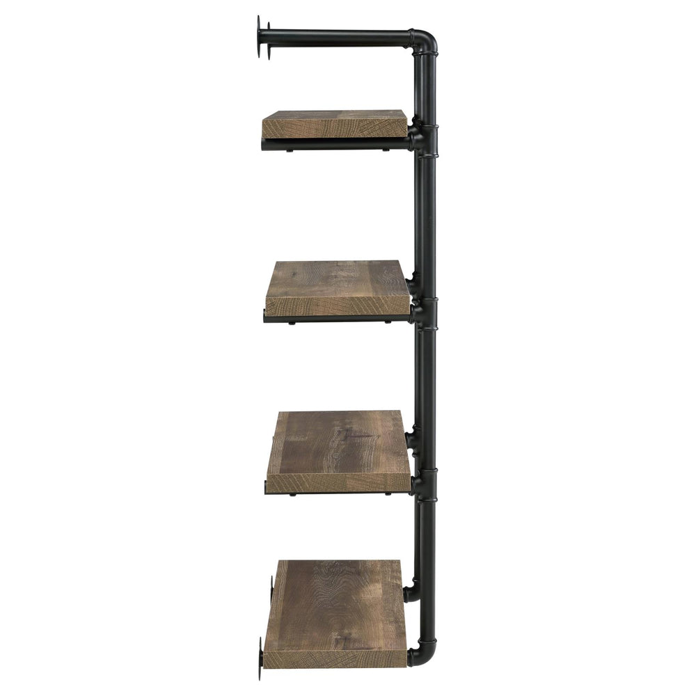 English Elm Black Industrial Rustic Oak 4-Tier Wall Shelf - Pipe-Frame Floating Display for Photos, Books, Cabin Decor B062P145690