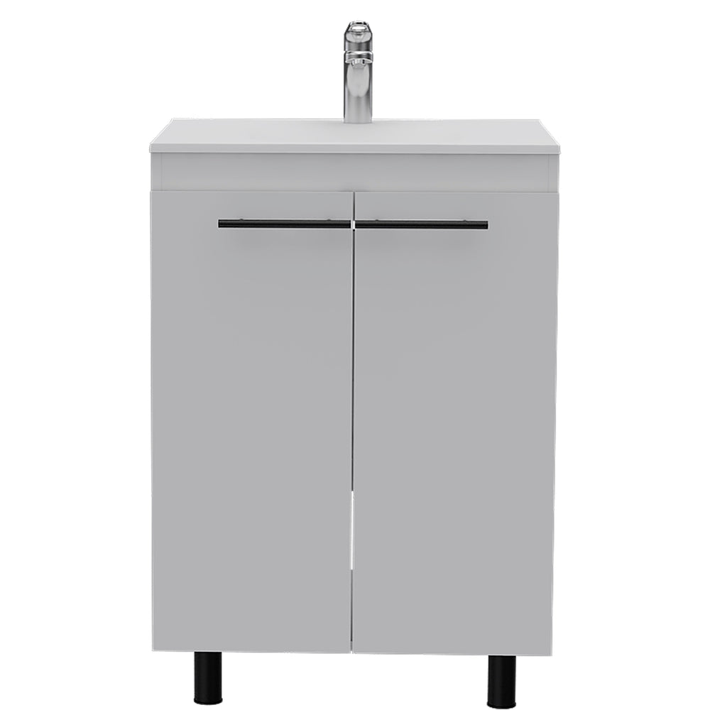 English Elm Floor Cabinet Oxnard White Bathroom Vanity with Drop-In High-Resin Sink, 23.8" Wide, Durable PB Build B092S00096
