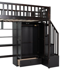 English Elm Twin Loft Bed with Integrated Desk Wardrobe Bookshelf and Storage for Kids Rooms Espresso LT100668AAP