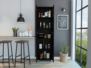 English Elm Pantry Cabinet Phoenix 78" High Black Storage Cabinet with Five 14.5" Shelves, Durable Particle Board Finish B092S00100