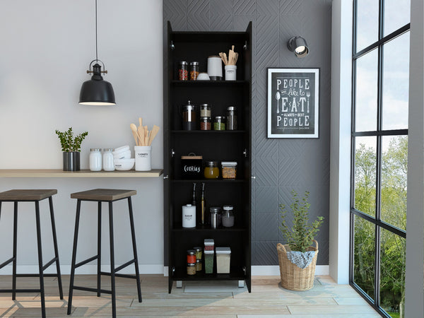 English Elm Pantry Cabinet Phoenix 78" High Black Storage Cabinet with Five 14.5" Shelves, Durable Particle Board Finish B092S00100