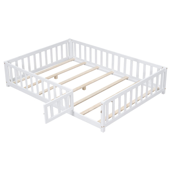 English Elm Full Full Size Floor Platform Bed with Safety Fence and Door, Montessori Toddler Frame with Slats, Sturdy Pine Construction for Secure Sleep and Playtime White 77.76 L x 17.52 W x 6.3 H W1716132147