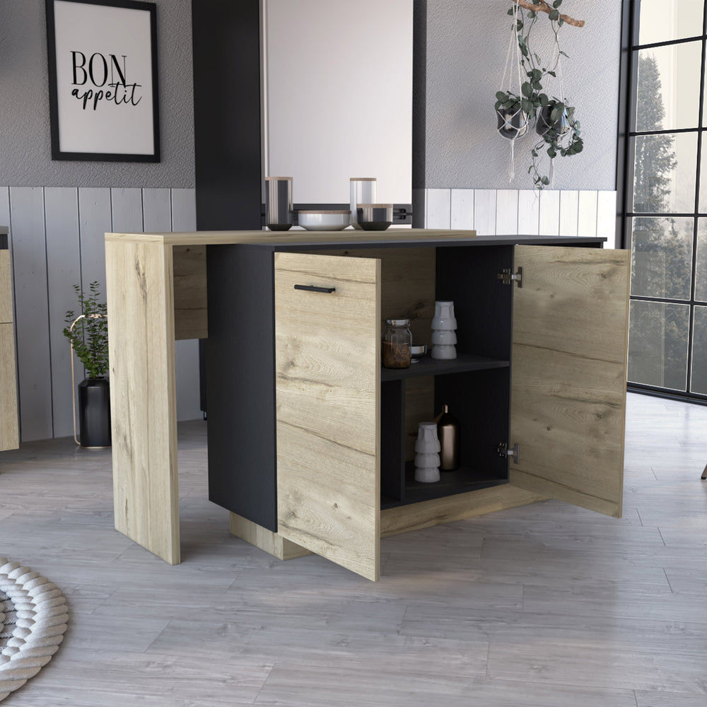 English Elm Kitchen Island Ohio Black/Light Oak – Modern Kitchen island with storage shelves, durable particleboard design B092S00092