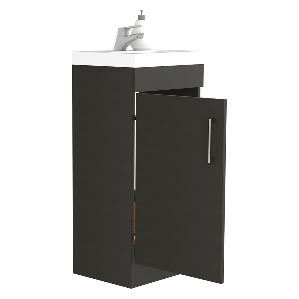 English Elm Bathroom Jozz Vanity Sink Cabinet Black – Compact Particle Board, Metal Handle, Single Door, Shelf, Durable Design B092S00065