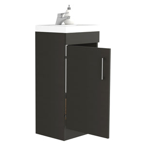 English Elm Bathroom Jozz Vanity Sink Cabinet Black – Compact Particle Board, Metal Handle, Single Door, Shelf, Durable Design B092S00065