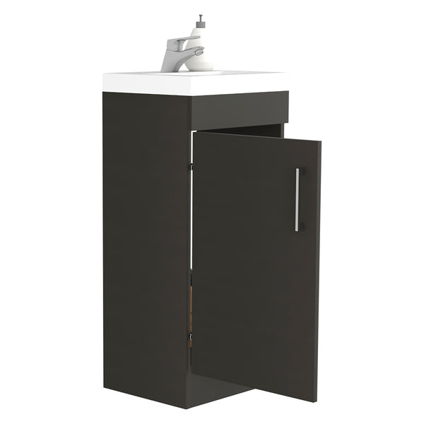 English Elm Bathroom Jozz Vanity Sink Cabinet Black – Compact Particle Board, Metal Handle, Single Door, Shelf, Durable Design B092S00065