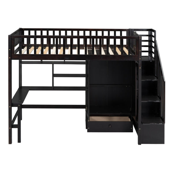 English Elm Twin Loft Bed with Integrated Desk Wardrobe Bookshelf and Storage for Kids Rooms Espresso LT100668AAP