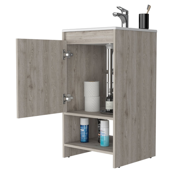 English Elm Bathroom Vanity Poket Light Gray Particle Board Cabinet 17.7x33.5in Compact One-Door Storage, Easy Assemble B092S00108