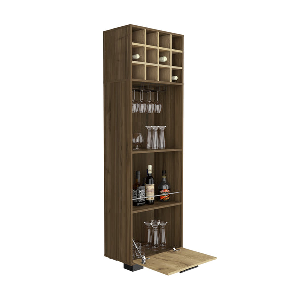 English Elm Corner Bar Cabinet Cataluña Multicolor Mahogany/Aged Oak – 12 Wine Cubbies, Cup Rack, Shelves, Drawer, Durable Finish B092S00038