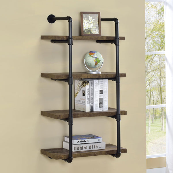 English Elm Black Industrial Rustic Oak 4-Tier Wall Shelf - Pipe-Frame Floating Display for Photos, Books, Cabin Decor B062P145690